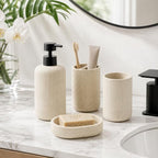 MRAXEL Beige Bathroom Accessory Set 4 Pieces, Toothbrush Holder Set, Resin - Image 7