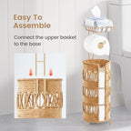Freestanding Toilet Paper Holder, Idealmax Handmade Rattan Toilet Paper Roll Holder Stand for 4 Mega Rolls for Bathroom Storage - Image 4