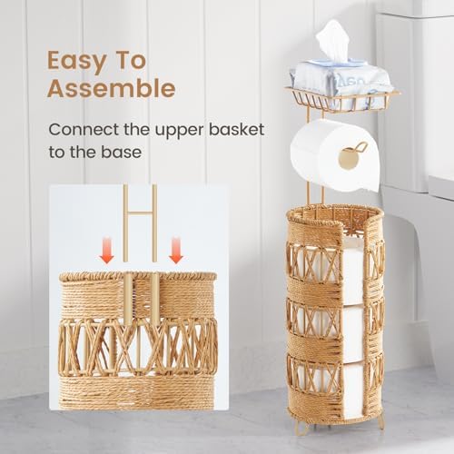 Freestanding Toilet Paper Holder, Idealmax Handmade Rattan Toilet Paper Roll Holder Stand for 4 Mega Rolls for Bathroom Storage - Image 4