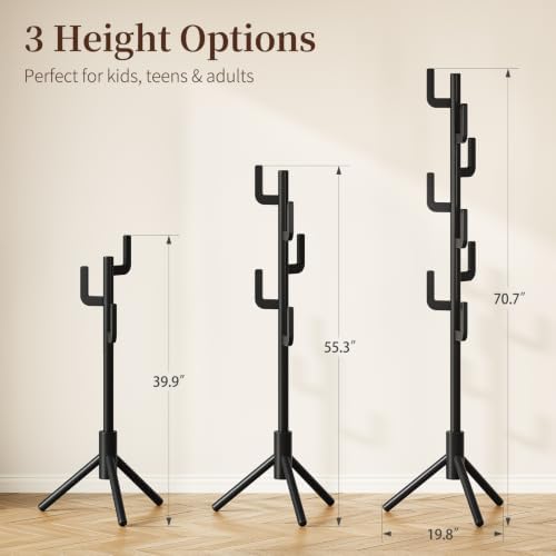 Yoobure Solid Wood Coat Rack - Cactus Coat Tree Freestanding with 8 Hooks, Coat Hanger Stand with 3 Adjustable Sizes for Jacket, Hat, Clothes Stands for Hall, Entryway, Bedroom, Office, Living Room - Image 5