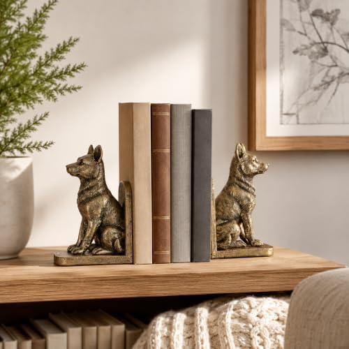 Dog Bookends Set of 2, Antique Gold Resin Dog Book Ends, Decorative Animal Bookends for Bookshelf, Office Desk, Library Shelf, Home Decor and Dog Lover Gifts (Gold) - Image 2