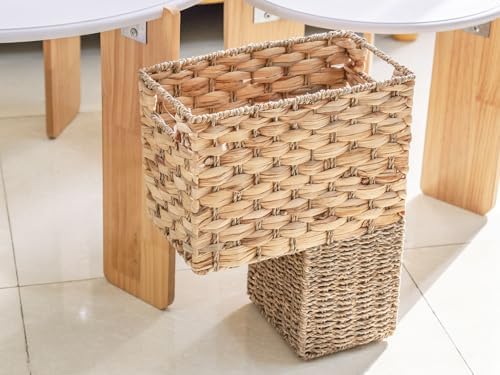 YAHUAN Stair Basket with Handles, Woven Water Hyacinth and Seagrass Stair Baskets for Carpeted Stairs, Natural Woven Wicker Staircase Storage Organizer for Home (Water Hyacinth & Sea grass) - Image 6