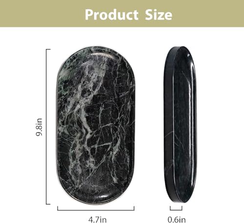 Emerald Green Marble Tray | Bathroom Jewelry Organizer | Spa-Quality Perfume Tray for Dresser, Nightstand, Makeup Table | Natural Stone & Non-Slip Base,9.8"x4.7"x0.6" - Image 2