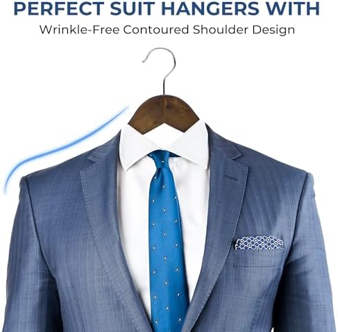 JS Hanger Wooden Coat Hangers, 20 Pack High Grade Wood Suit Hangers with Non Slip Pant Bar - Extra Smooth and Splinter Free Retro Finish Wooden Suit Hangers for Closet Organization - Image 3