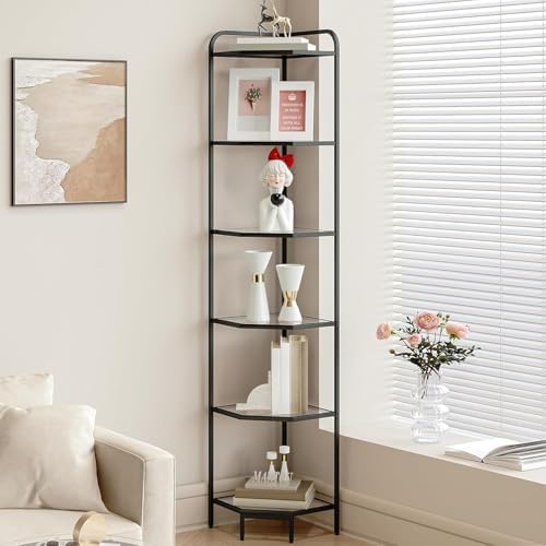 Hzuaneri Corner Shelf Stand, 6-Tier Glass Bookshelf Bookcase, Plant Stand by Hzuaneri