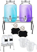 2 Pack 4L Laundry Detergent Dispenser with Stand, Glazeal 1 Gallon Glass Containers for Fabric Softener, Bleach & Laundry Room Organization, Includes 2pcs Measuring Cup & 2pcs Chalkboards by Glazeal