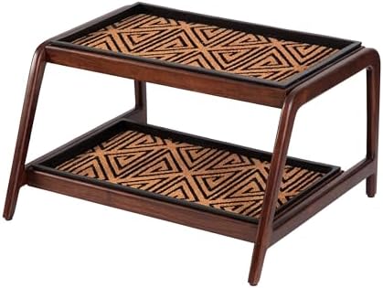 Anji Mountain Heavy Duty Waterproof Wooden Shoe Storage Mat Organizer/Boot Storage Tray Multi Use for Entryway with Coir, Tan and Black Tribal Insert, 2 Tier, Fits 4 Pair (26.5" Wide) by AnjiMountain