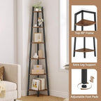 Hoctieon Corner Shelf, 6-Tier Corner Bookshelf, Rustic Ladder Shelf, Industrial Display Stand for Living Room, Kitchen, Home Office, Balcony, Small Space, Metal Frame, Rustic Brown - Image 3