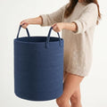 Large Cotton Rope Laundry Basket 80L, Navy Blue Woven Storage Basket with Handles, Decorative Clothes Hamper for Bedroom Living Room, Tall Blanket Basket for Towels Pillows, Modern Organization by Unknown
