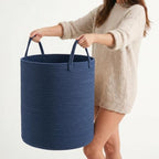 Large Cotton Rope Laundry Basket 80L, Navy Blue Woven Storage Basket with Handles, Decorative Clothes Hamper for Bedroom Living Room, Tall Blanket Basket for Towels Pillows, Modern Organization by Unknown