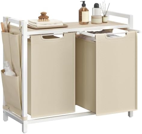 VASAGLE Laundry Hamper with Shelf, 2 Pull-Out Bags, 2 x 12.1 Gallons (46 L) by VASAGLEbySONGMICSHOME