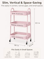 Booklov Rolling Makeup Cart Organizer, 3 Tier Utility Storage Cart, Pink - Image 2
