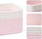 MiniArk Small Storage Baskets for Organizing | Closet Organizer Bins | Shelf Toy Basket | Woven Rope Baskets | Cube Decorative Box | Shallow Basket | 11.5x7.5x4.7” | 4 Packs White Pink - Image 2