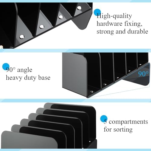 Chunful Acrylic Desk Organizer, 5 Section Desk File Holder Sorter Stand Rack Vertical Organizer Desktop Vinyl Storage Display for Record Album Book Magazine Document Home Office(Black) - Image 3
