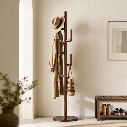 Coat Rack,Solid Wood Cactus Coat Rack Freestanding With 6 L-Shaped Hooks and 3 Adjustable Sizes,Coat Tree for Bedroom, Entryway, Livingroom, Coat Hanger Stand for Coats, Handbags (Walnut) by Unknown