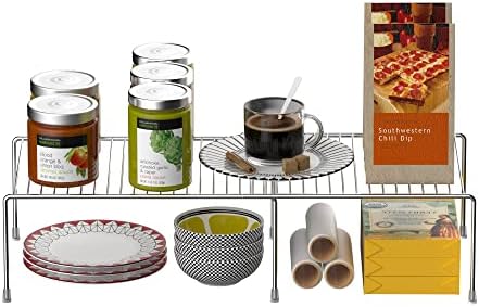 Kitchen Cabinet Expandable Shelf Organizers Set of 2, Adjustable Metal Wire Pantry Storage Shelves, Plate Dish Organizer Rack for Cabinets, Cupboard, Counter, Freezer, Countertop, Chrome - Image 4