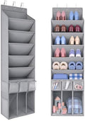 3in1 Over The Door Shoe Organizer with 5 Slanted Compartments,Removable Storage Bin & Transparent Pockets,Thickened Waterproof Oxford Fabric Shoes Rack for Shoes,Boots,Toys,Daily Essentials. (Grey) by EZVERY
