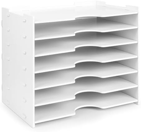 Paper Organizer Storage for Desk, 7 Tier Wide Construction File Organizer Paper Sorter, Desktop Document Storage Holder for Home Office School, White by Uzant
