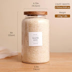 CZHQSMZ Set of 2 Large Glass Jar with Airtight Acacia Lid and 132 Kitchen Pantry Labels, Clear Glass Food Storage Jars Containers for Rice Flour Pasta Sugar Coffee Cookie and More(98 Fl Oz/2800 Ml) - Image 3