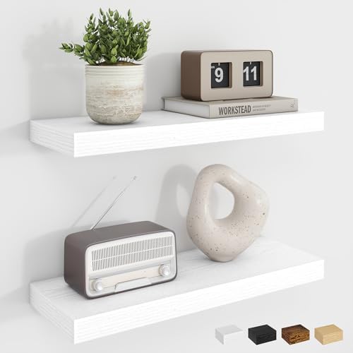 Dreamland Floating Shelves, 20Inch Rustic Wooden White Wall Shelves for Bathroom|Bedroom|Kitchen, Deep Wall Mounted Book Shelf, Wood Storage Display Shelf for Home Decor, Set of 2 by Dreamland