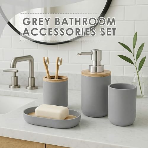 Bathroom Decor and Accessories Set of 10, Striped Grey - Image 5