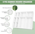 Bamboo Drawer Organizer Set, 8 PCS White Multi-Use Wood Drawer Storage Kitchen Boxes, Junk Drawer Organizer Divider Bins for Bathroom, Office Desk, Makeup, Jewelry, Utensils - Image 3