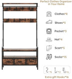Hall Tree with Bench and Shoe Storage, Freestanding Entryway Coat Rack with 3 Fabric Drawers, 16 Hooks - Image 4