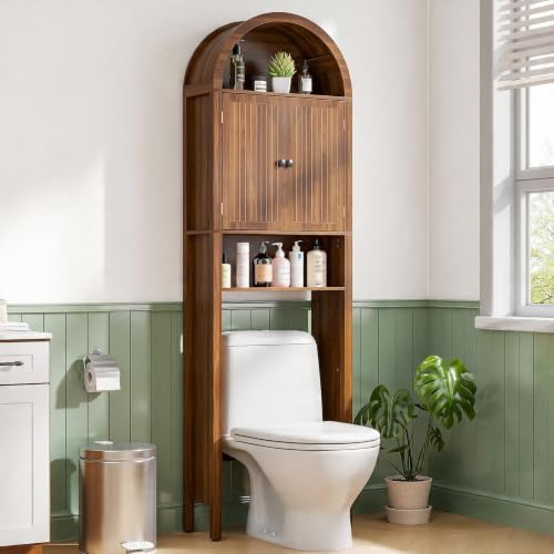 Arched Over The Toilet Storage Cabinet with Acrylic Doors, Bathroom Shelf by Woemtoric