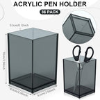 Sabary 36 Pack Acrylic Pencil Pen Holder Cup, 2.6 x 2.6 x 4 Square Storage Organizer for Pens, Colored Pencils Paintbrushes and Makeup Brush for Desk Drawers School Office Home Supplies(Black) - Image 2