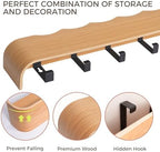 Coat Rack Wall Mount with Shelf Entryway Shelf Modern Key Holder Hanger Wall Shelves with Hidden Hooks for Hanging Towels Coats Hats Bags for Hallway Bathroom Bedroom(Wavy Oak, 5 Hooks) - Image 5
