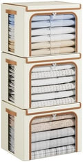Yecaye Clothes Storage Bins with Lids & Clear Window, Beige, 40L, 3 Pack by Yecaye