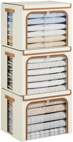 Yecaye Clothes Storage Bins with Lids & Clear Window, Beige, 40L, 3 Pack by Yecaye