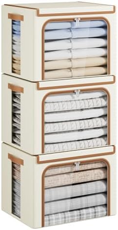 Yecaye Clothes Storage Bins with Lids & Clear Window, Beige, 40L, 3 Pack by Yecaye