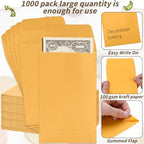 1000 Pack Money Envelopes 3.5x6.5in Brown Kraft Small Cash Envelopes Small Parts Envelopes with Gummed Flap for Home and Office Use, Small Item Organizer - Image 5