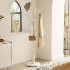 Muwuele Coat Rack, Solid Wood Coat Rack Freestanding with 12 Hooks, Coat tree freestanding 3 Adjustable Heights for coat, Hats, Handbags，Coat Stand for Entryway,Bedroom (White) - Image 3