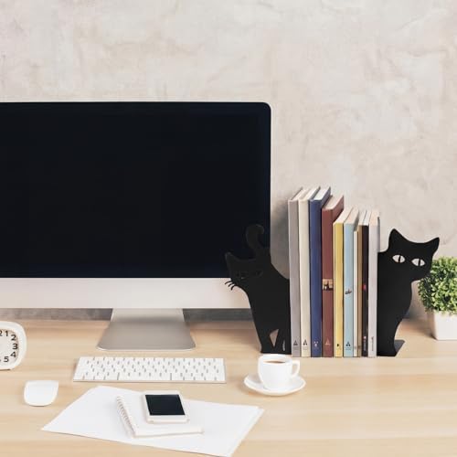 Flutesan 6 Pcs Black Cat Metal Bookends Peeping Cat Book Ends for Shelves - Image 5