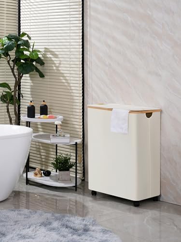 efluky Double Laundry Hamper with Wheels, Divided Laundry Hamper with Removable Bags, 2 Section Dirty Clothes Basket with Handles for Bathroom, Bedroom & Laundry Room, 160L Beige - Image 5