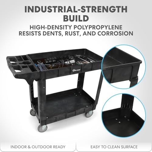 Simpli-Magic Rolling Utility Cart on Wheels, Heavy Duty with Ergonomic Handle, Deep Shelves for Garage, Warehouse, Workshop, 600-Pound Capacity, 40x33x17-Inch, Steel, Black - Image 2