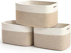 OrganiHaus Cotton Rope Baskets for Shelves, Set of 3, 15x9x10 by OrganiHaus