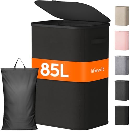 Lifewit 85L Large Laundry Hamper with Lid, Removable Inner Bag, Black by Lifewit