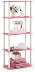 Furinno TURN-N-TUBE Storage Shelves, 5-Tier Book Shelf, Corner Shelf, Toolless Open Shelves, for Organization and Storage, Living Room, Garage, Home Office, Pink by Furinno-FitsYourSpaceFitsYourBudget