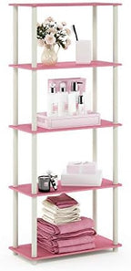 Furinno TURN-N-TUBE Storage Shelves, 5-Tier Book Shelf, Corner Shelf, Toolless Open Shelves, for Organization and Storage, Living Room, Garage, Home Office, Pink by Furinno-FitsYourSpaceFitsYourBudget