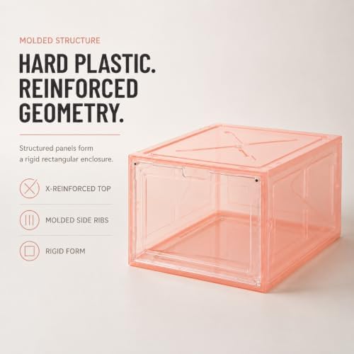 Stackable Clear Pink Shoe Boxes 6 Pack with Magnetic Door, Drop Front Sneaker Storage Organizer for Closet, Large Transparent Plastic Shoe Storage Containers - Image 4