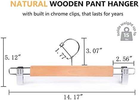 Amber Home 24Pack Wooden Pant Hangers with Adjustable Clips, 14.17" Natural - Image 2