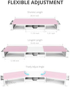 OPNICE Desk Organizers and Accessories, Dual Monitor Stand Riser with Drawer and 2 Pen Holders, Desk Shelf Printer Stand for Office Workspace Organizers, Desktop Organization (Pink-White) - Image 3
