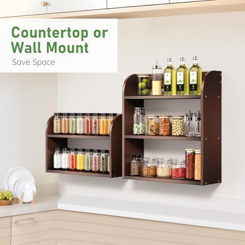 ROMGUAR CRAFT 3 Tier Bamboo Spice Rack, Countertop or Wall Mounting, Brown - Image 4