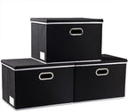 PRANDOM Extra Large Collapsible Storage Bins with Lids [3-Pack] Linen Fabric Foldable Storage Baskets Boxes Organizer Containers Cube with Cover for Bedroom Closet Office Nursery (22.8x15.7x13.8) by Prandom