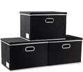 PRANDOM Large Foldable Storage Boxes with Lids [3-Pack] Fabric Collapsible Storage Bins Organizer Containers Baskets Cube with Cover for Home Bedroom Closet Office Nursery Black(17.7x11.8x11.8) by Prandom