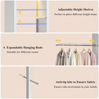 100'' Closet System with 4 Hanging Rods & LED Lights, 2-8 FT Wood Closet Organizer Systems with 5 Shelves, 6 Height Adjustable, Walk-in Closet Organizer Wardrobe Clothes Rack, Garment Rack, White - Image 6