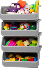 ReadySpace Extra Large Stackable Plastic Storage Bins, 4-Pack, Grey by Akro-Mils